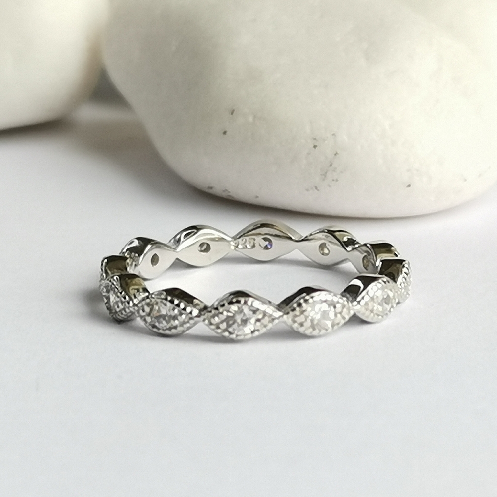 Sterling Silver CZ eternity  band ring sz 7 🆕